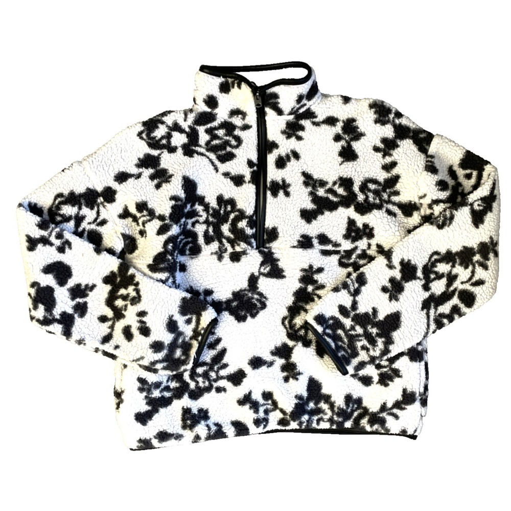 Abercrombie Kids Girls White Black Floral Sherpa Jacket Size 15/16 Casual Warm